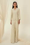 Buy_Rococo_Green Organza Embroidered Pearl V-neck Zeina Jacket With Flared Pant _at_Aza_Fashions