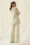 Shop_Rococo_Green Organza Embroidered Pearl V-neck Farida Jacket With Flared Pant _at_Aza_Fashions