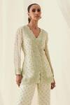 Rococo_Green Organza Embroidered Pearl V-neck Farida Jacket With Flared Pant _Online_at_Aza_Fashions