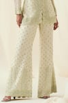 Buy_Rococo_Green Organza Embroidered Pearl V-neck Farida Jacket With Flared Pant _Online_at_Aza_Fashions