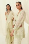 Buy_Rococo_Green Organza Embroidered Pearl V-neck Farida Jacket With Flared Pant 