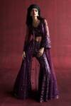 Buy_Rococo_Magenta Net Embroidered Sequin V-neck Laia Jacket With Saharara Set_at_Aza_Fashions