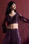 Rococo_Magenta Net Embroidered Sequin V-neck Laia Jacket With Saharara Set_Online_at_Aza_Fashions