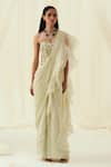 Buy_Rococo_Green Organza Embroidered Stone Sweetheart Yara Pre-draped Ruffle Saree Set _at_Aza_Fashions