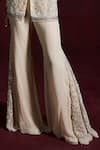 Rococo_Beige Organza Embroidered Threadwork V-neck Soha Jacket With Pant _Online_at_Aza_Fashions