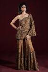 Shop_Rococo_Brown Net Embroidered Sequin One-shoulder Dina Cape With Sharara _at_Aza_Fashions