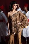 Rococo_Brown Net Embroidered Sequin One-shoulder Dina Cape With Sharara _at_Aza_Fashions