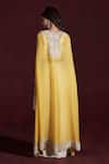 Rococo_Yellow Organza Embroidered Pearls V-neck Sohar Cape With Draped Skirt Set _Online_at_Aza_Fashions