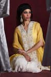 Buy_Rococo_Yellow Organza Embroidered Pearls V-neck Sohar Cape With Draped Skirt Set _Online_at_Aza_Fashions