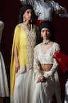 Shop_Rococo_Yellow Organza Embroidered Pearls V-neck Sohar Cape With Draped Skirt Set _Online_at_Aza_Fashions