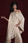 Shop_Rococo_Beige Net Embroidered Sequin One-shoulder Lana Cape With Sharara _at_Aza_Fashions