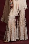 Rococo_Beige Net Embroidered Sequin One-shoulder Lana Cape With Sharara _Online_at_Aza_Fashions