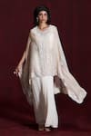 Buy_Rococo_Ivory Organza Embroidered Sequin V-neck Amala Cape With Draped Skirt Set _at_Aza_Fashions