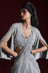 Buy_Rococo_Grey Net Embroidered Sequin V-neck Asma Pre-draped Saree Set With Cape _Online_at_Aza_Fashions