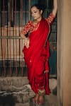 Shop_Label Earthen_Red Chinniya Raw Embroidery Zardozi Amoha Saree With Floral Blouse _Online_at_Aza_Fashions