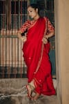 Buy_Label Earthen_Red Chinniya Raw Embroidery Zardozi Amoha Border Saree _at_Aza_Fashions