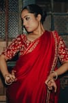 Shop_Label Earthen_Red Chinniya Raw Embroidery Zardozi Amoha Border Saree _Online_at_Aza_Fashions