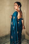 Shop_Label Earthen_Blue Chinniya Raw Embroidery Srisa Floral Motif Saree With Blouse _at_Aza_Fashions