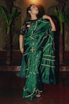 Buy_Label Earthen_Green Chinniya Raw Embroidery Floral Ujjwla Flower Saree With Blouse _at_Aza_Fashions