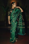 Buy_Label Earthen_Green Chinniya Raw Embroidery Floral Ujjwla Flower Saree With Blouse _Online_at_Aza_Fashions