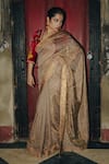 Buy_Label Earthen_Gold Hand Woven Chanderi Tissue Embroidery Sequin Vilasini Saree _at_Aza_Fashions