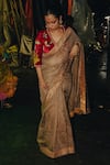 Label Earthen_Gold Hand Woven Chanderi Tissue Embroidery Sequin Vilasini Saree _Online_at_Aza_Fashions