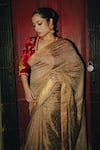 Buy_Label Earthen_Gold Hand Woven Chanderi Tissue Embroidery Sequin Vilasini Saree _Online_at_Aza_Fashions