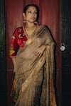 Buy_Label Earthen_Gold Hand Woven Chanderi Tissue Embroidery Sequin Vilasini Saree 