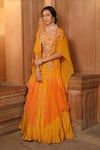 Niamh By Kriti_Yellow Silk Crepe And Organza Embroidery Floral V Neck Border Cape & Lehenga Set _at_Aza_Fashions