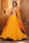 Buy_Niamh By Kriti_Yellow Silk Crepe And Organza Embroidery Floral V Neck Border Cape & Lehenga Set 