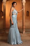 Buy_Niamh By Kriti_Blue Silk Crepe Hand Embroidery Pre-draped Mermaid Cut Saree With Blouse _Online_at_Aza_Fashions