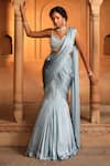 Niamh By Kriti_Blue Silk Crepe Hand Embroidery Pre-draped Mermaid Cut Saree With Blouse _at_Aza_Fashions