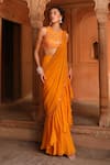 Niamh By Kriti_Orange Georgette And Organza Embroidery Beads Pre-draped Ruffle Saree With Blouse _Online_at_Aza_Fashions