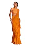 Buy_Niamh By Kriti_Orange Georgette And Organza Embroidery Beads Pre-draped Ruffle Saree With Blouse _Online_at_Aza_Fashions