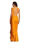 Niamh By Kriti_Orange Georgette And Organza Embroidery Beads Pre-draped Ruffle Saree With Blouse _at_Aza_Fashions