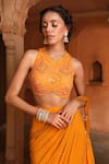 Buy_Niamh By Kriti_Orange Georgette And Organza Embroidery Beads Pre-draped Ruffle Saree With Blouse 