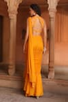 Shop_Niamh By Kriti_Orange Georgette And Organza Embroidery Beads Pre-draped Ruffle Saree With Blouse _at_Aza_Fashions