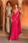 Niamh By Kriti_Gold Crushed Metallic Chiffon Shimmer Finish Pre-draped Saree With Blouse _at_Aza_Fashions