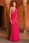 Buy_Niamh By Kriti_Pink Silk Crepe Embroidery Sequin Pre-draped Pleated Hem Saree With Blouse _at_Aza_Fashions