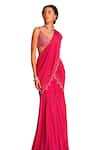 Niamh By Kriti_Pink Silk Crepe Embroidery Sequin Pre-draped Pleated Hem Saree With Blouse _Online_at_Aza_Fashions