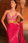 Niamh By Kriti_Pink Silk Crepe Embroidery Sequin Pre-draped Pleated Hem Saree With Blouse _at_Aza_Fashions