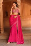 Shop_Niamh By Kriti_Pink Silk Crepe Embroidery Sequin Pre-draped Pleated Hem Saree With Blouse 