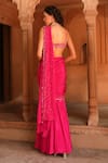 Shop_Niamh By Kriti_Pink Silk Crepe Embroidery Sequin Pre-draped Pleated Hem Saree With Blouse _at_Aza_Fashions