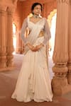 Buy_Niamh By Kriti_Ivory Silk Crepe Embellished Wave Pre-draped Lehenga Saree With Crystal Blouse _at_Aza_Fashions