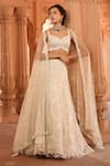 Buy_Niamh By Kriti_Ivory Organza And Net Embroidery Floral Paan Neck Hand Lehenga Set _at_Aza_Fashions