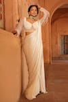 Niamh By Kriti_Ivory Silk Crepe Embellished Wave Pre-draped Textured Saree With Blouse _Online_at_Aza_Fashions