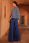 Shop_Niamh By Kriti_Blue Chanderi Silk Embroidery Floral Blouse V Neck Short Jacket And Gharara Set _at_Aza_Fashions