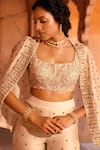 Buy_Niamh By Kriti_Ivory Chanderi Silk Embellished Sequin Blouse Square Neck Jacket And Gharara Set _Online_at_Aza_Fashions