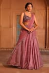 Buy_Niamh By Kriti_Wine Chiffon Embroidery Pre-draped Lehenga Saree With Beads Embellished Blouse _at_Aza_Fashions