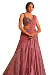 Niamh By Kriti_Wine Chiffon Embroidery Pre-draped Lehenga Saree With Beads Embellished Blouse _Online_at_Aza_Fashions